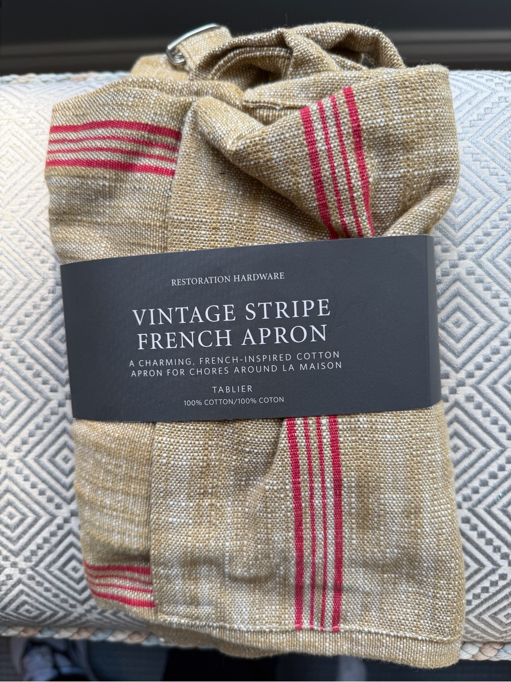 Restoration Hardware Tan Apron with Red Stripe Accents
